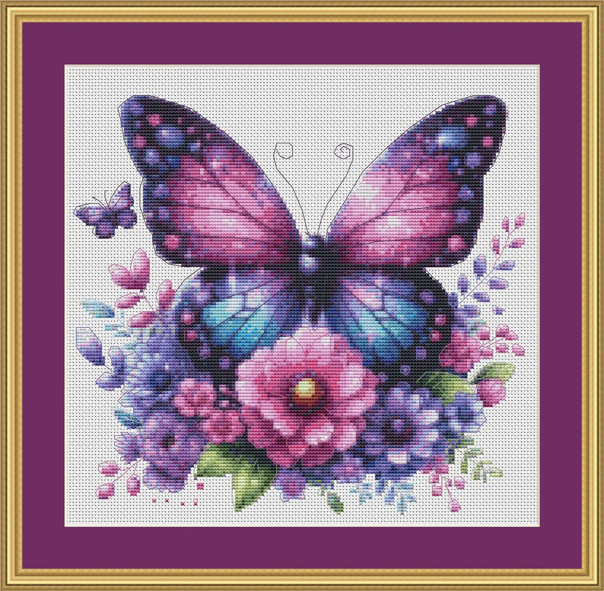Purple Butterfly - Counted Cross Stitch Patterns - Printable Chart PDF Format Needlework Embroidery Crafts DIY DMC color