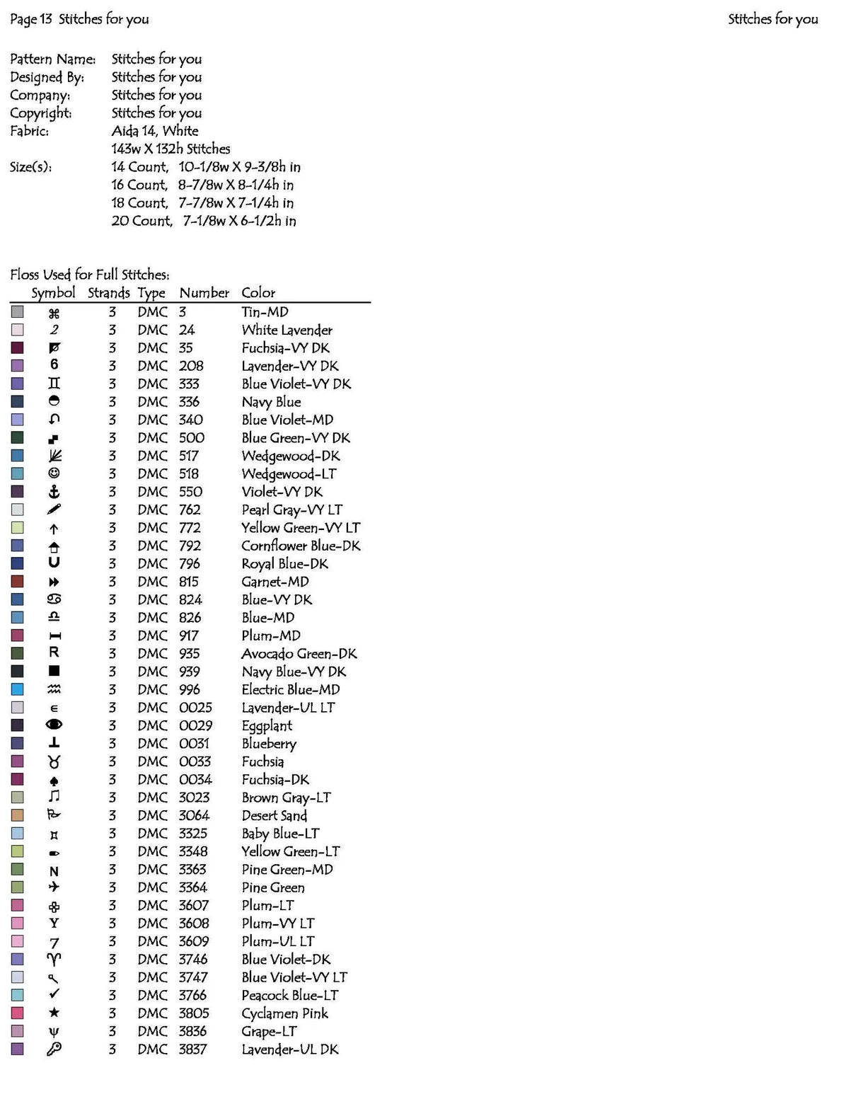 Purple Butterfly - Counted Cross Stitch Patterns - Printable Chart PDF Format Needlework Embroidery Crafts DIY DMC color