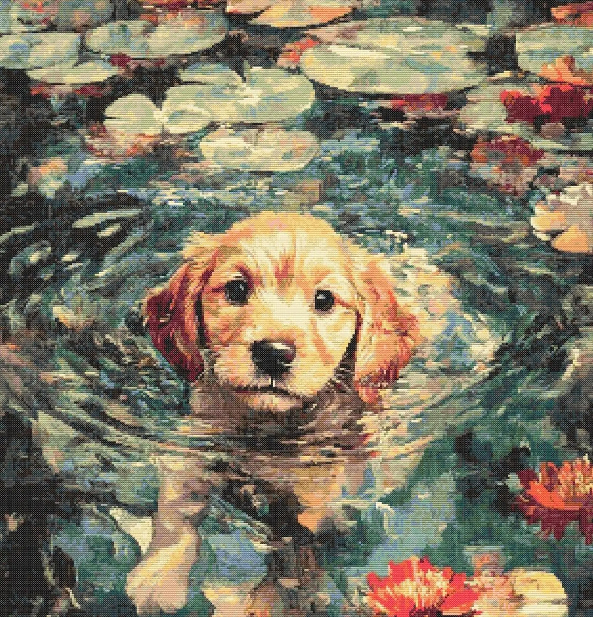 Swimming Labrador Puppy Cross Stitch Pattern Sewing Embroidery Animal Nursery Artwork Scandi Minimal Pet Gift Keeper Monet Pup A