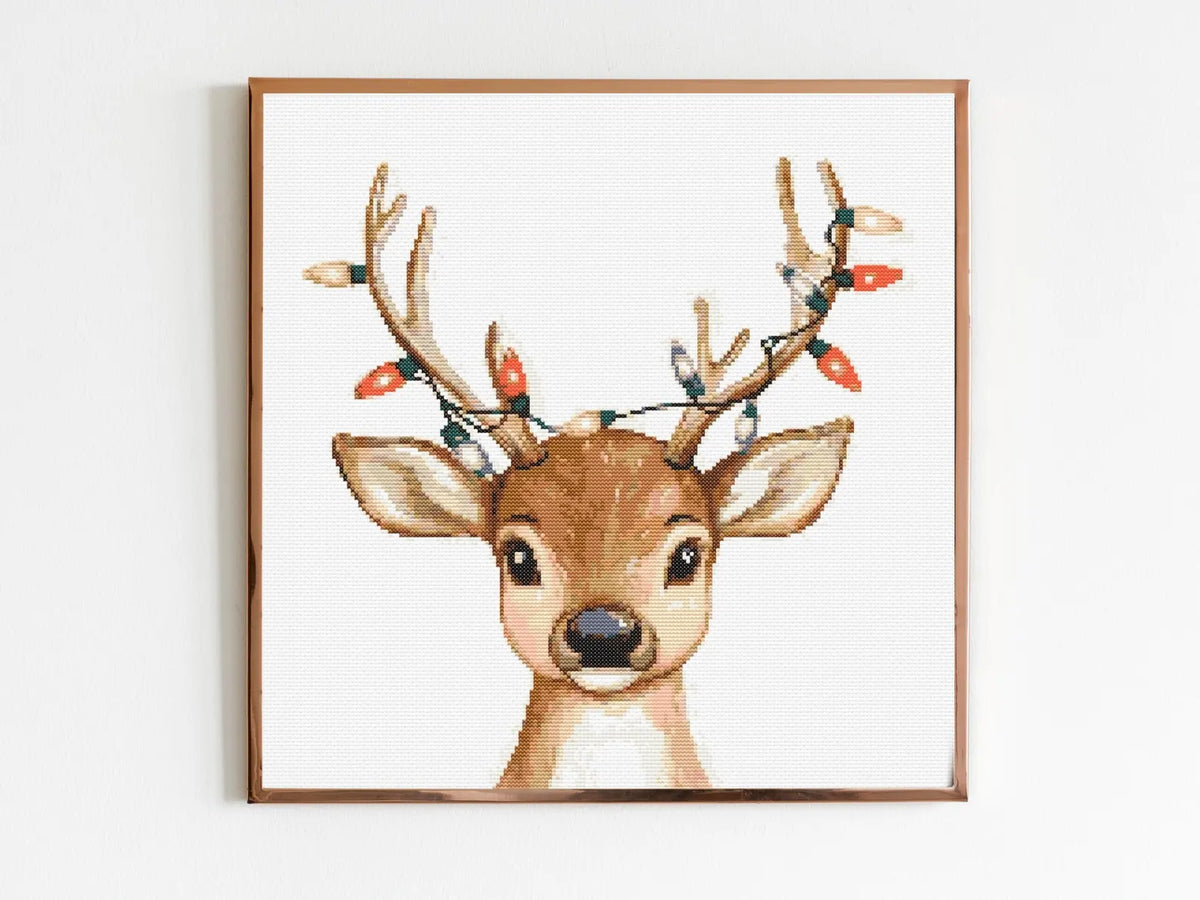 Reindeer Cross Stitch Sewing Embroidery Pattern Wildlife Gift Cute Nursery Artwork Art Scandi Animal Wild Young Baby Bambi Christmas