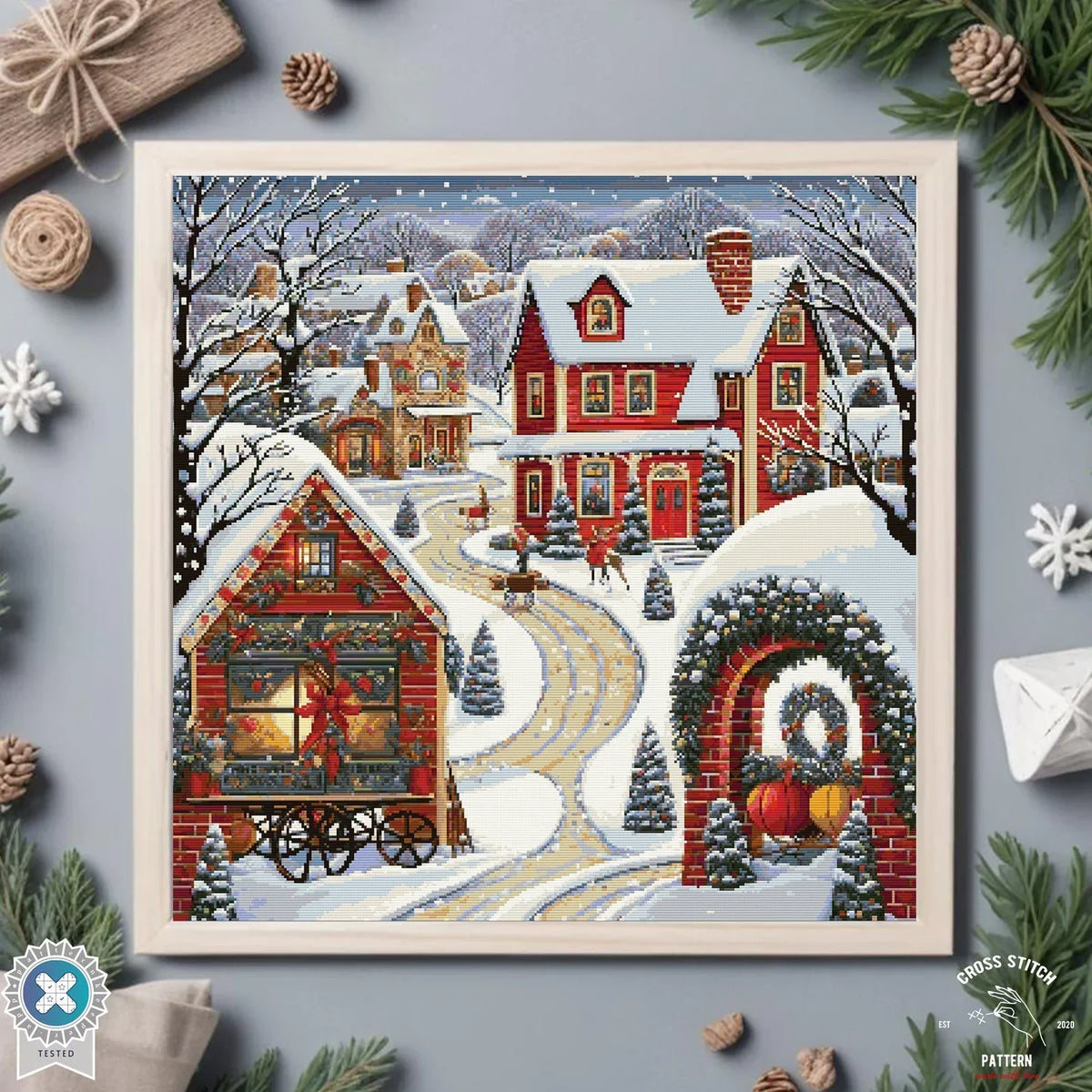 Christmas cross stitch pattern Winter Village embroidery Advent calendar embroidery Christmas tree ornament Christmas village Holiday decor