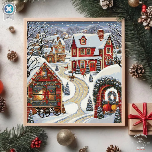 Christmas cross stitch pattern Winter Village embroidery Advent calendar embroidery Christmas tree ornament Christmas village Holiday decor