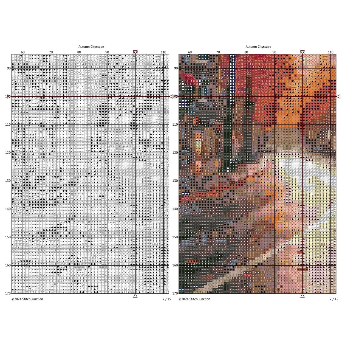 Autumn Cityscape Cross Stitch Pattern - Cozy Fall Street Scene Embroidery Design. Digital PDF Download.