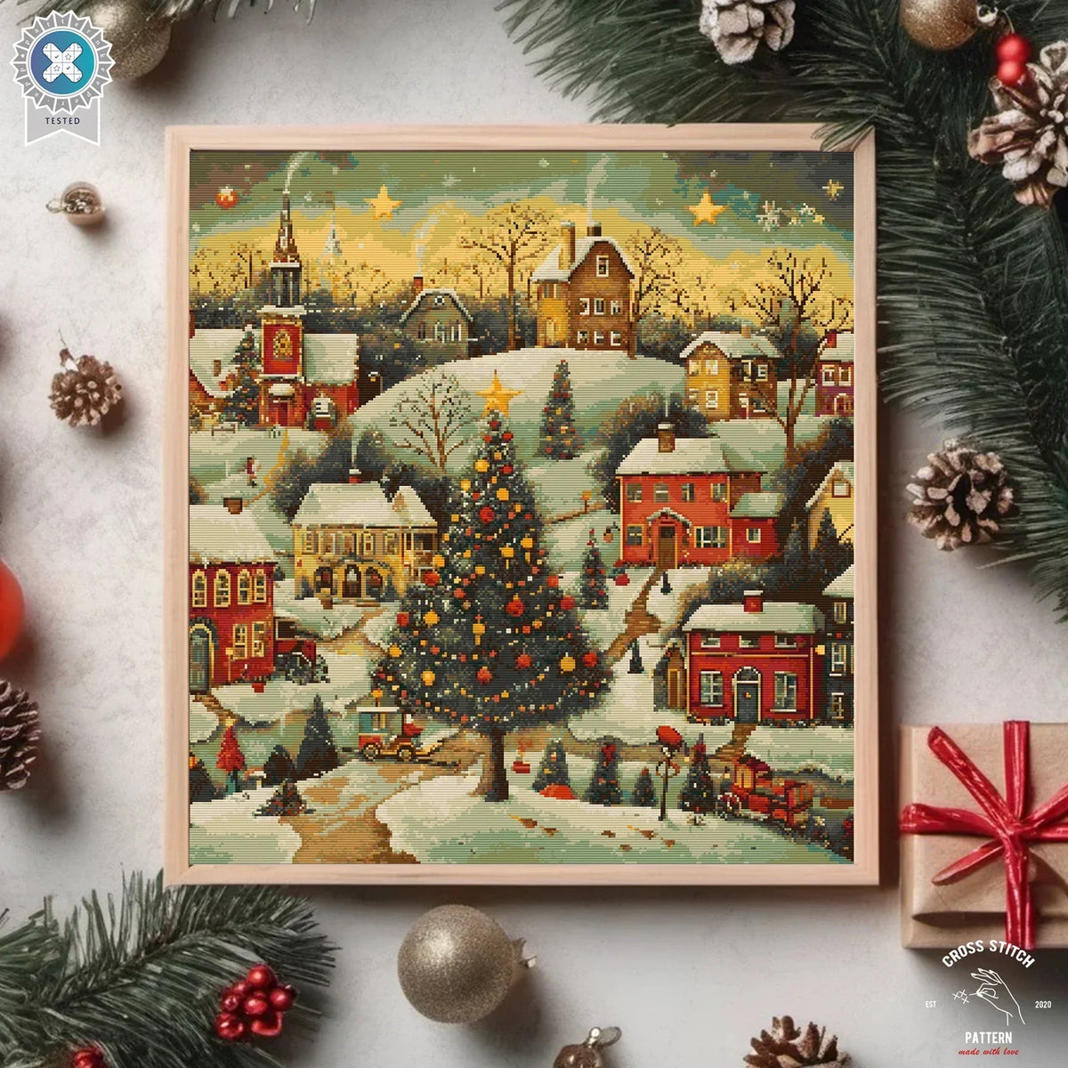 Christmas cross stitch pattern Winter Village embroidery Advent calendar embroidery Christmas tree ornament Christmas village Holiday decor