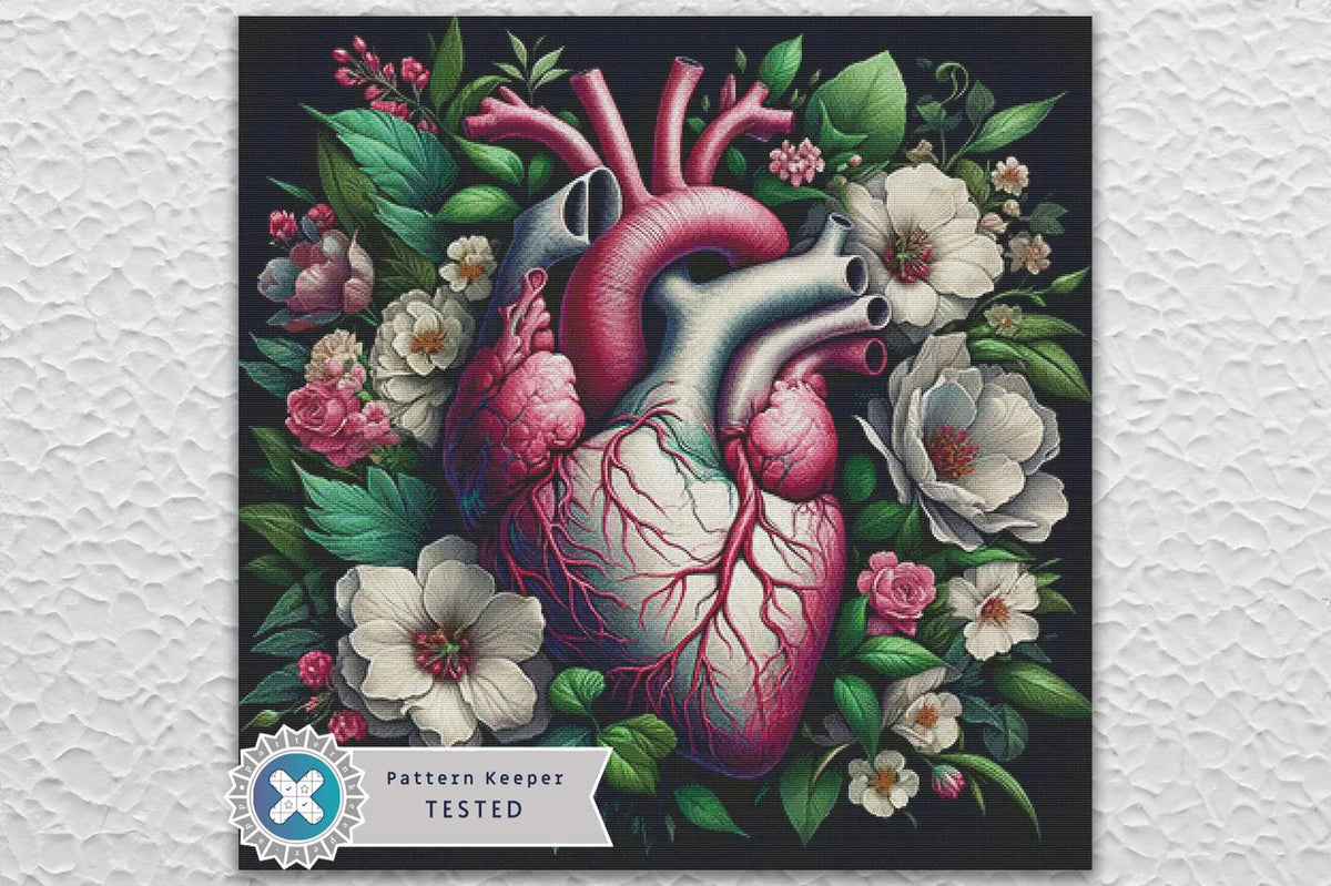 Fantasy Anatomic Heart Full Coverage Counted Cross Stitch Pattern Digital PDF Compatible with Pattern Keeper App Instant Download Printable