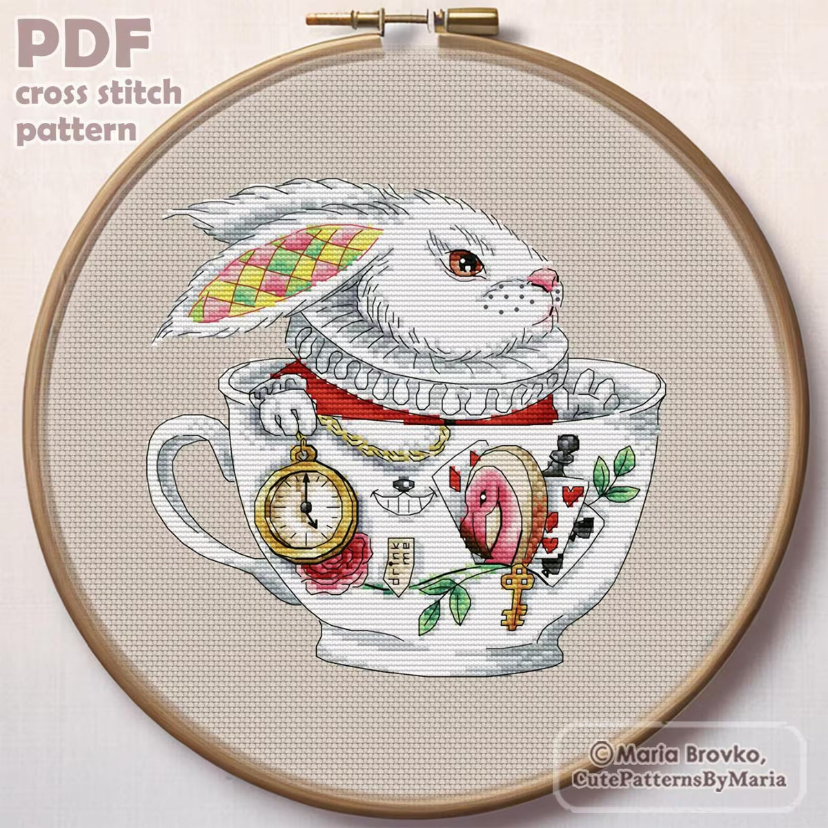 Cross Stitch Pattern White Rabbit (Alice in Wonderland) DMC Embroidery Chart Printable PDF Instant Download