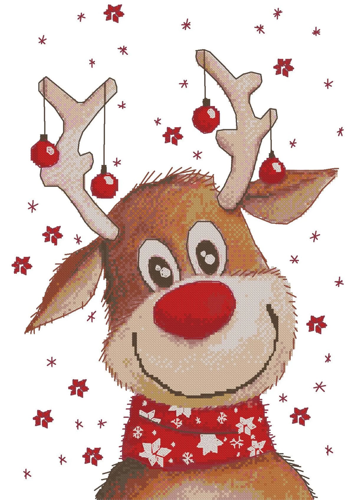 Cute Reindeer - Counted Cross Stitch Patterns - Printable Chart PDF Format Needlework Embroidery Crafts DIY DMC color