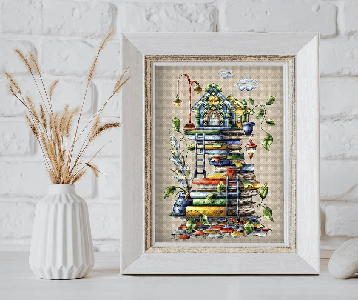 Reading Hut Book Pattern PDF Cross Stitch Fantasy Embroidery Lkacross Instant Digital Download