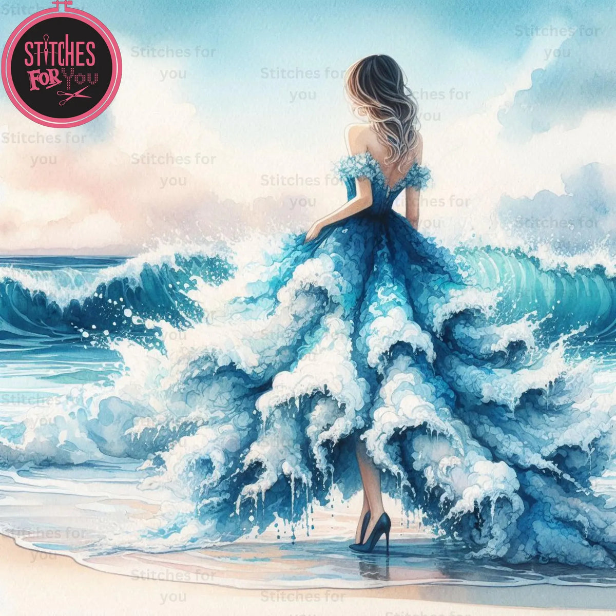 Ocean girl 3- Counted Cross Stitch Patterns - Printable Chart PDF Format Needlework Embroidery Crafts DIY DMC color