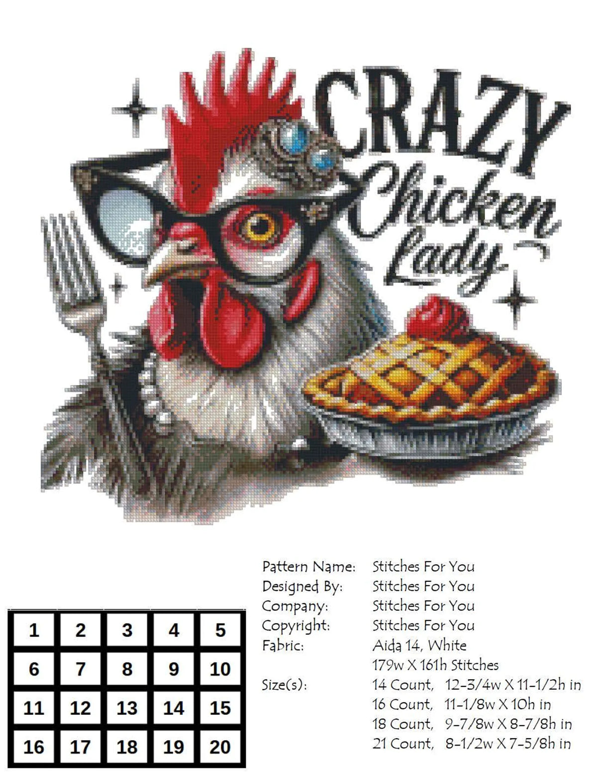 Crazy chicken lady - Counted Cross Stitch Patterns - Printable Chart PDF Format Needlework Embroidery Crafts DIY DMC color