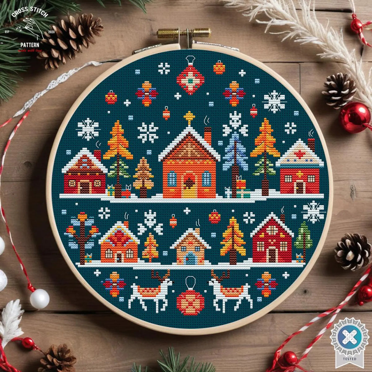Christmas cross stitch pattern Winter Village embroidery Scandinavian cross stitch Advent calendar embroidery folk cross stitch nordic art