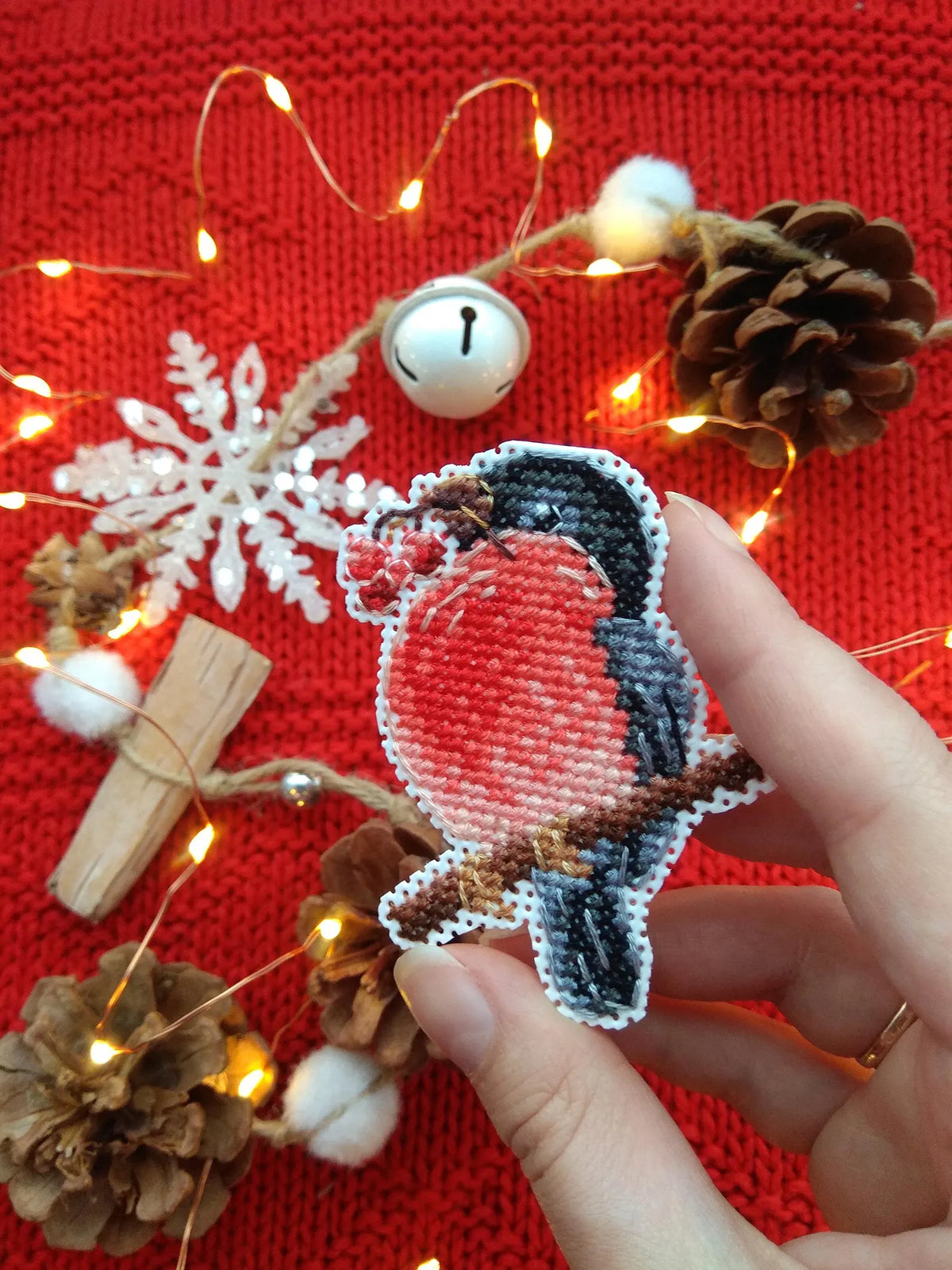 Cross Stitch Pattern Little bullfinch with berries DMC Chart Embroidery Chart Printable PDF Instant Download