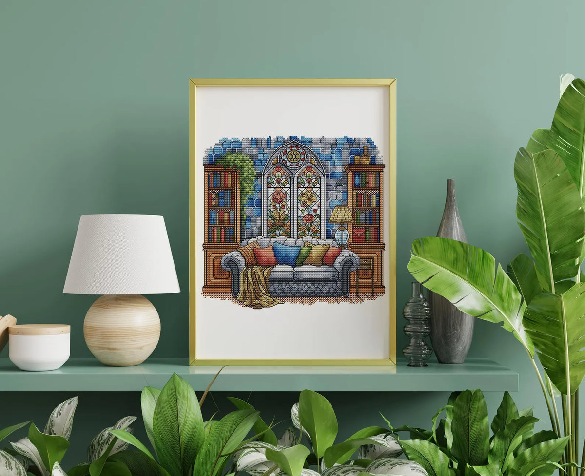 Vintage Cross Stitch Pattern PDF, Flowers Counted Cross Stitch, Spring Cross Stitch, Vintage Window Embroidery Digital File Instant Download