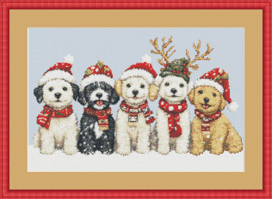 Xmas Puppies- Counted Cross Stitch Patterns - Printable Chart PDF Format Needlework Embroidery Crafts DIY DMC color
