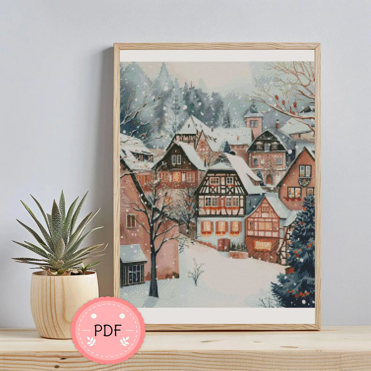 Cross Stitch Pattern,Bavaria In Winter,Old Town,X Stitch Chart,Snowy Landscape,Bavarian Village,German Village,Full Coverage,Old Town Houses