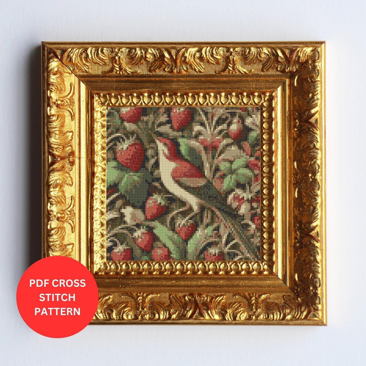 William Morris Inspired Strawberry Thief Cross Stitch Pattern | Digital PDF File for DIY Crafting