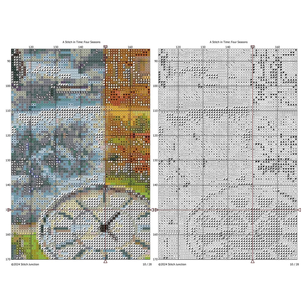 A Stitch in Time Cross Stitch Pattern - Seasonal Garden Landscape, Four Seasons Embroidery, Temperature Design, Digital PDF Download