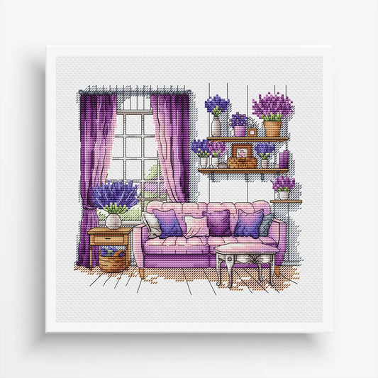 Lavender Cross Stitch Patterns, Lavender cross pattern, Interior embroidery, Decorative embroidery, Lavender room embroidery