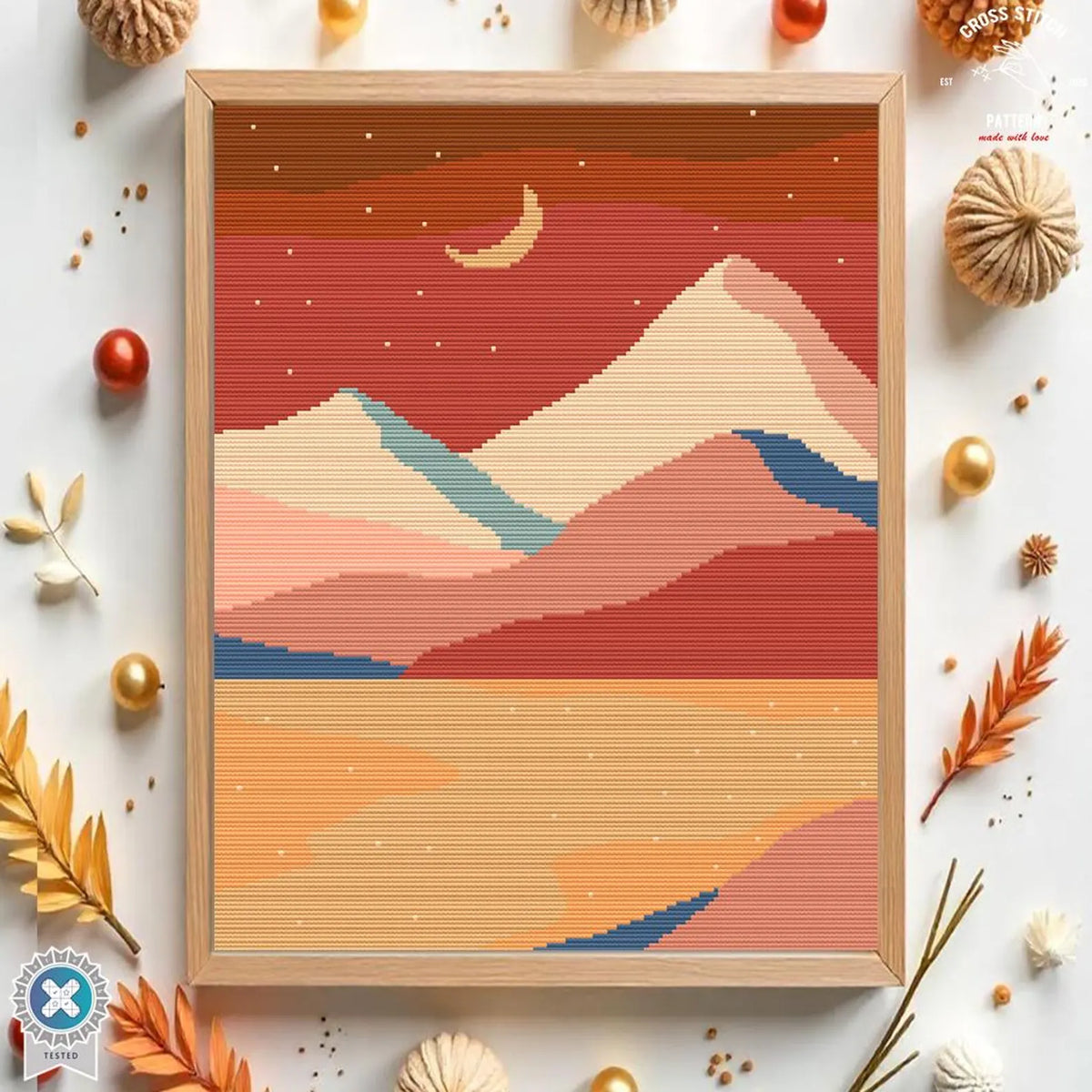 Mountain Cross Stitch Pattern, Sunset Landscape Design, Modern Nature Embroidery, minimalist cross stitch, Abstract Geometric Wall Art