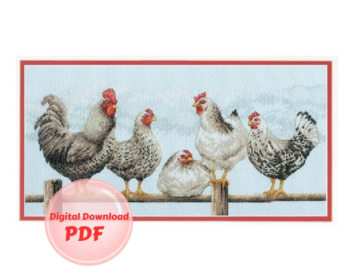 Cross Stitch Pattern - Hens - Counted Cross Stitch Pattern /PDF File/Digital File/Instant Download