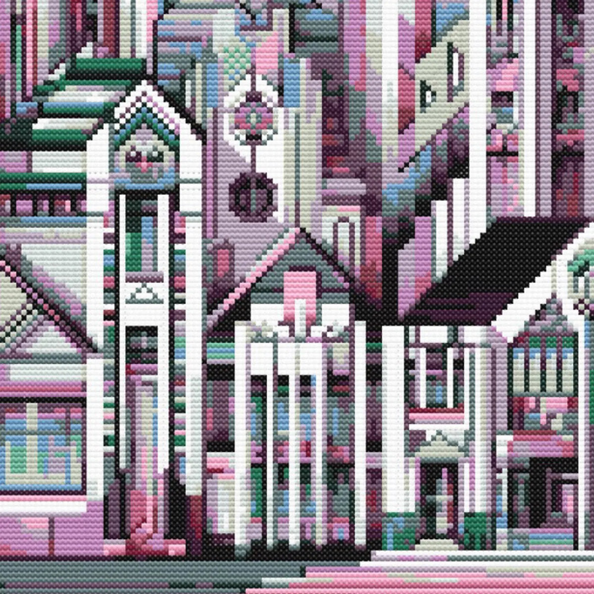 Art Deco City Cross Stitch Pattern – Modern Geometric Skyline, Urban Architecture Embroidery, Digital PDF Download.