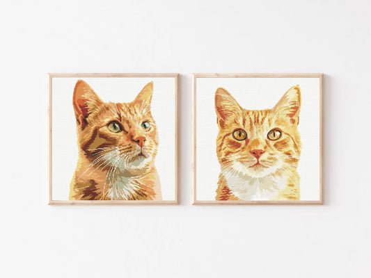 Pair of Ginger Cat Cross Stitch Pattern Sewing Embroidery DMC Animal Catlife Nursery Artwork Scandi Minimal Pet Kitty Pattern Keeper Cats