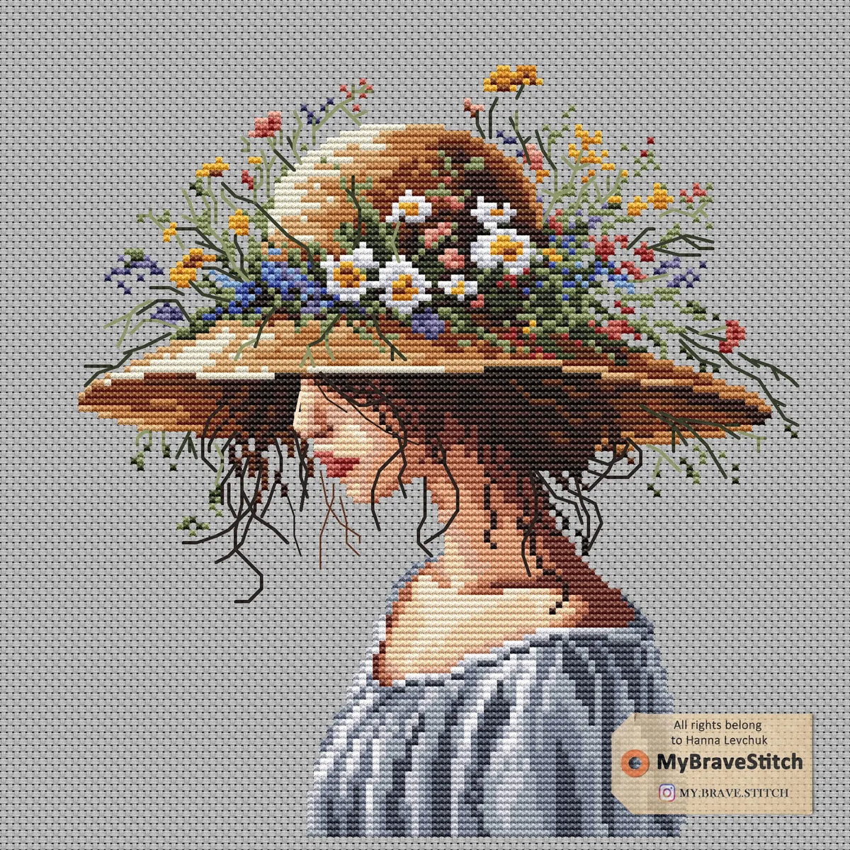 Girl in a hat Cross Stitch, Cross Stitch Pattern, Girl cross stitch, punto de cruz, point de croix, count cross stitch pattern