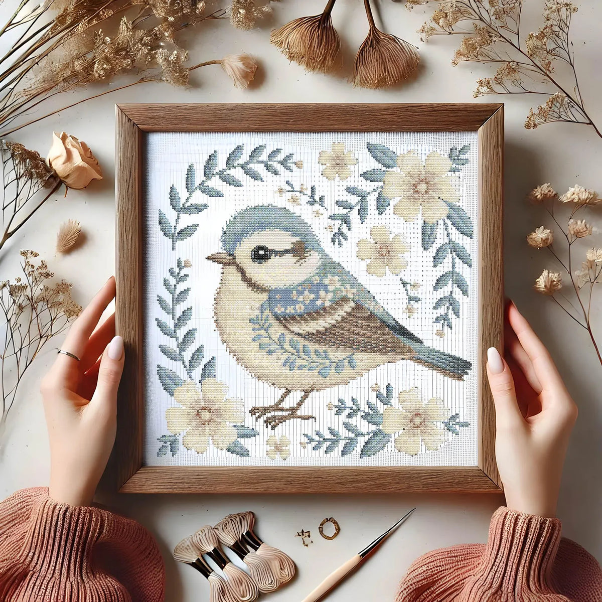 Floral Bluebird Cross Stitch Pattern, Elegant Bird & Flowers Embroidery, Nature-Inspired Needlework, Botanical Songbird Cross Stitch PDF