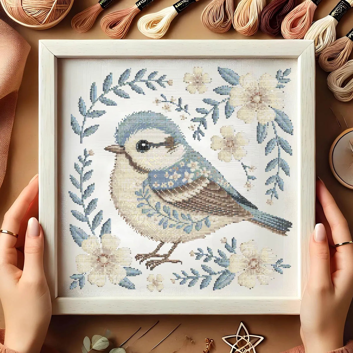Floral Bluebird Cross Stitch Pattern, Elegant Bird & Flowers Embroidery, Nature-Inspired Needlework, Botanical Songbird Cross Stitch PDF