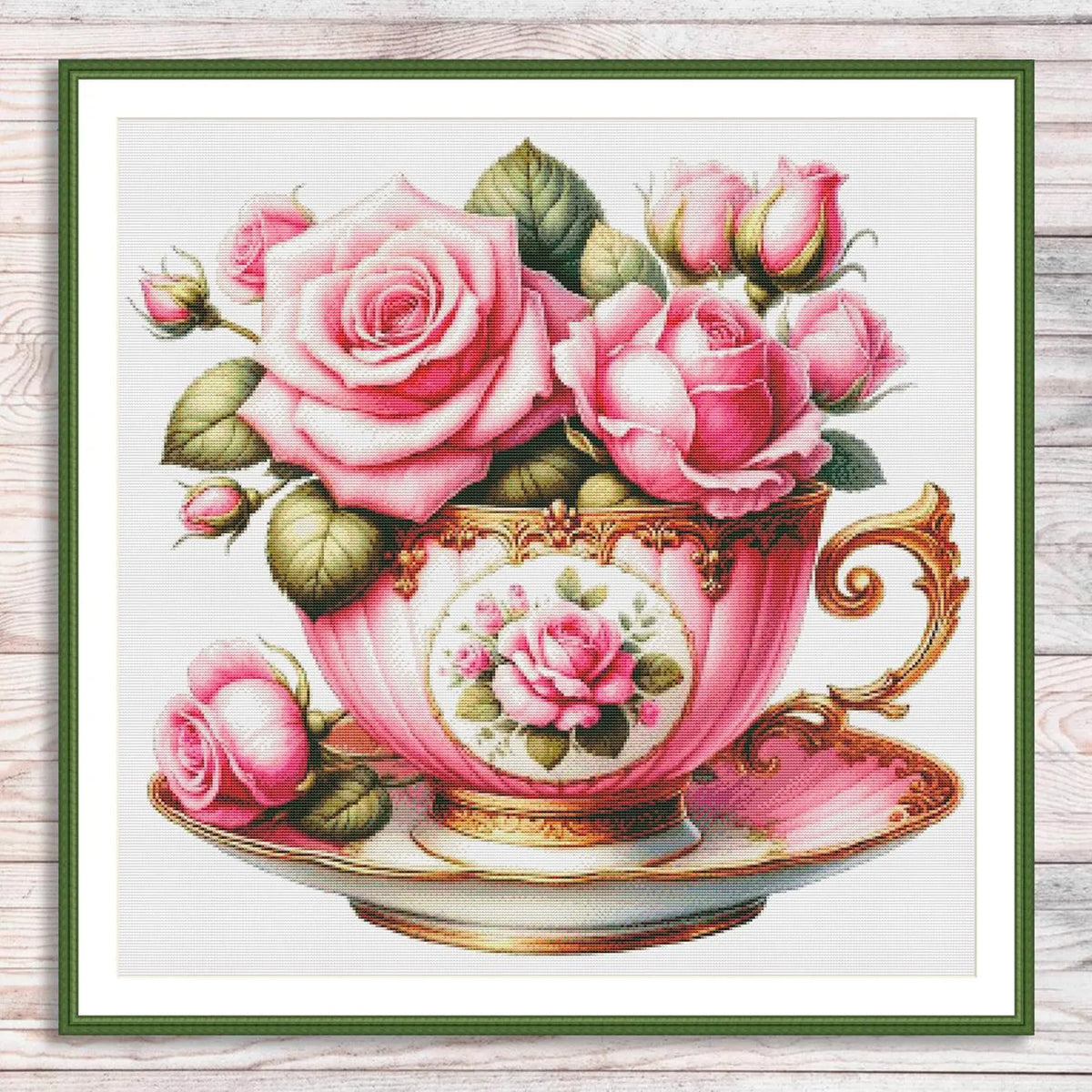 Blooming Tea Cup Cross Stitch Pattern Pattern Bouquet of roses Kitchen Still Life Modern Decor Pattern Embroidery Needlepoint chart PDF