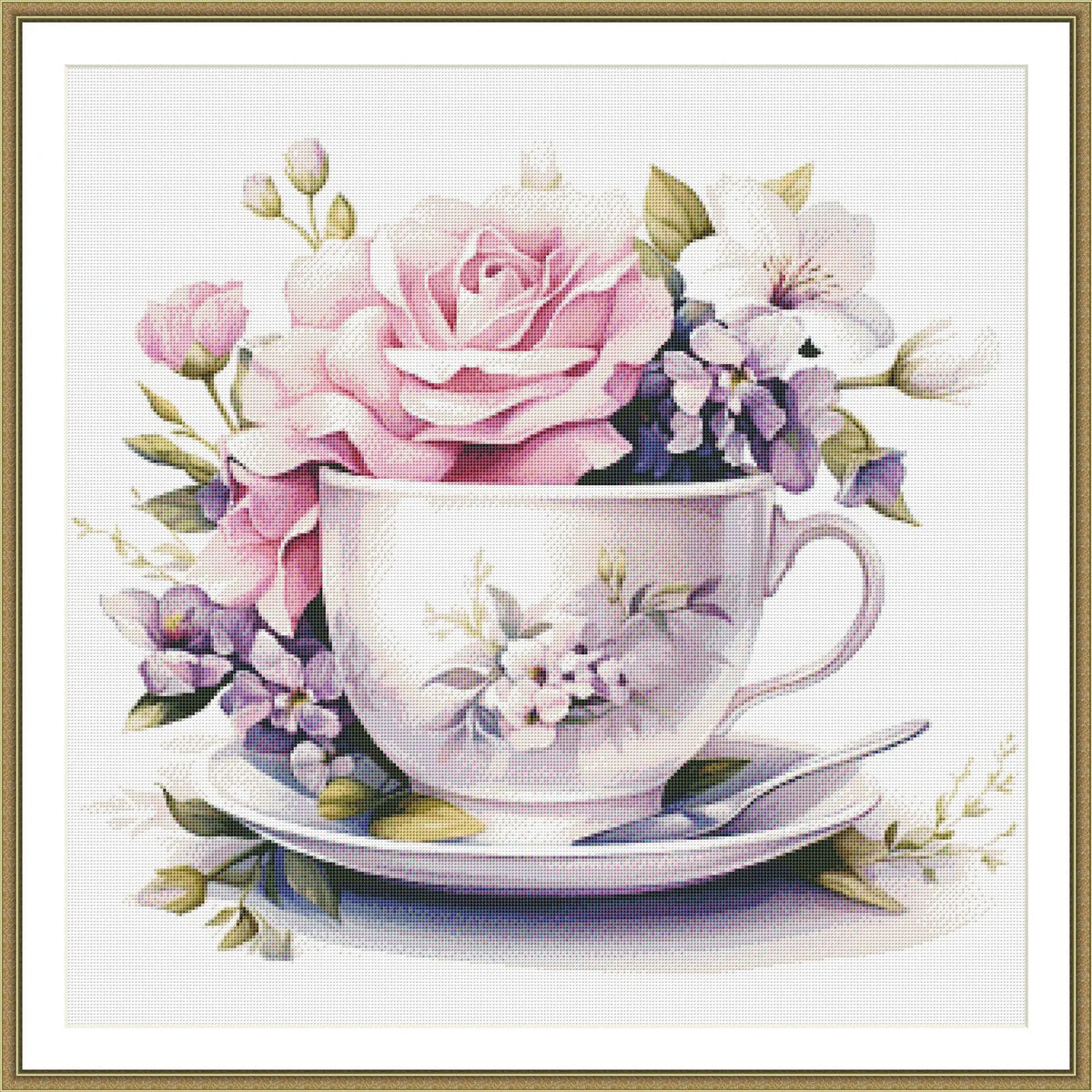 Blooming Tea Cup Cross Stitch Pattern Pattern Bouquet of roses Kitchen Still Life Modern Decor Pattern Embroidery Needlepoint chart PDF