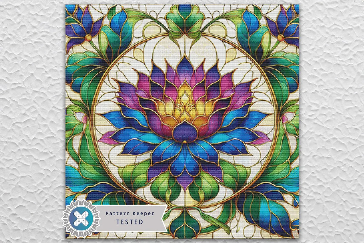 Stained Glass Flower Full Coverage Counted Cross Stitch Pattern Digital PDF Compatible with Pattern Keeper App. Instant Download Printable.