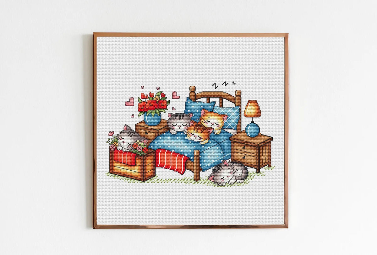 Sleeping kittens Cross Stitch Pattern, Animal Counted Cross Stitch, Kawaii Cats, Kittens Cross Stitch Digital File Instant Download PDF