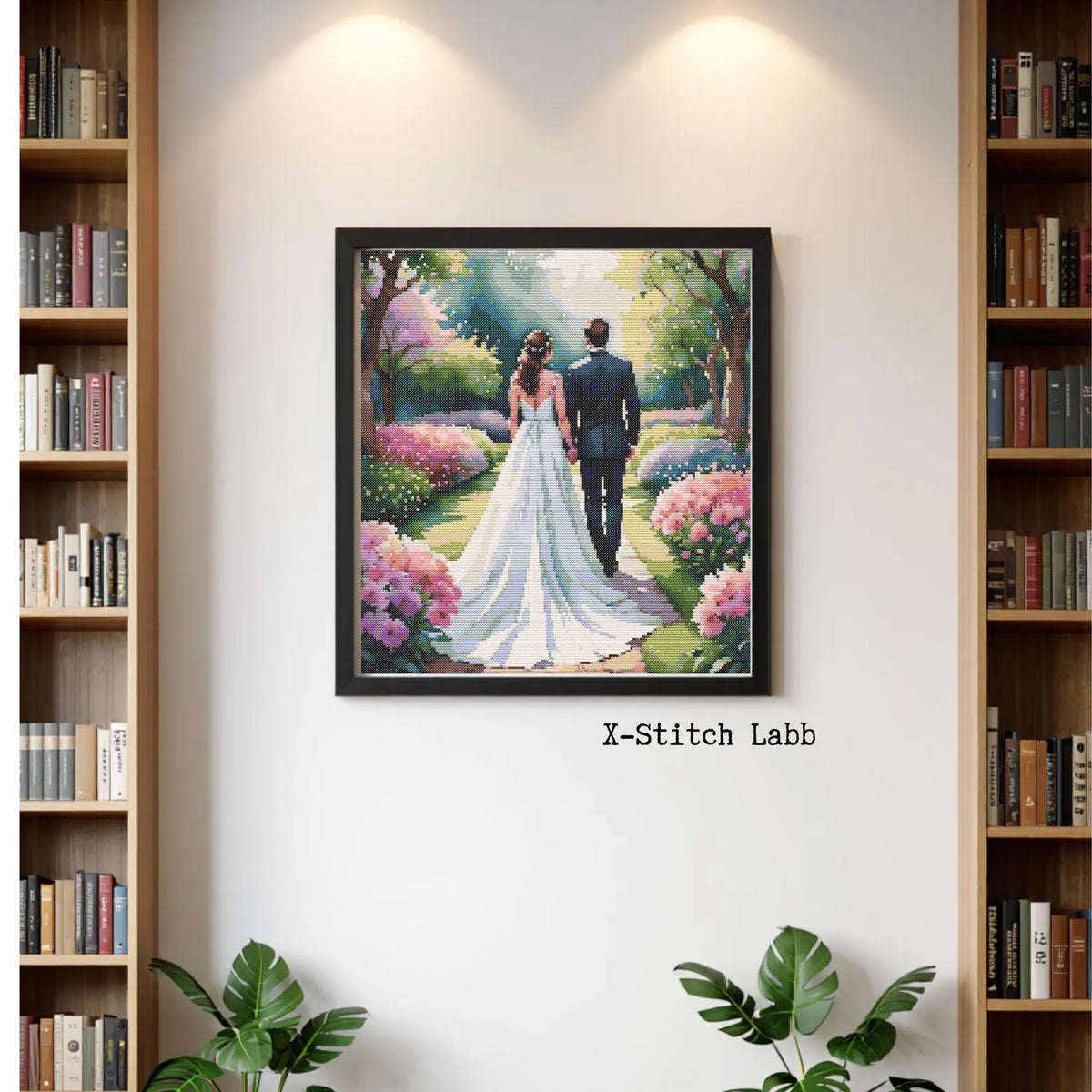 Cross-stitch embroidery pattern Wedding in the spring park,Instant PDF Download - Newlyweds Watercolor Cross Stitch Hand Embroidery Wedding