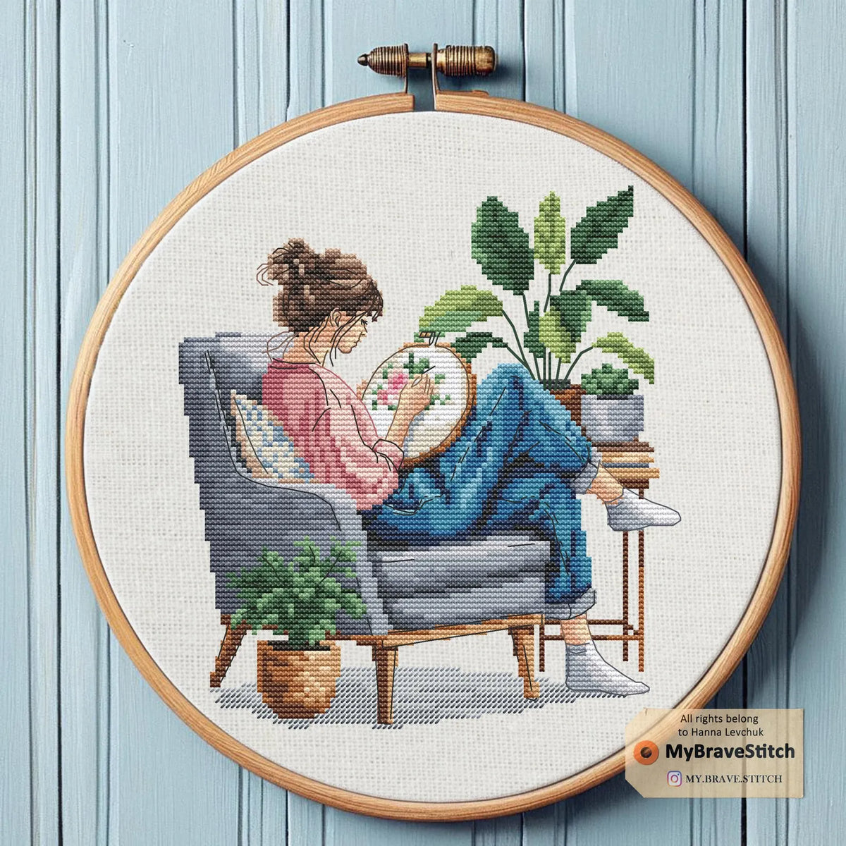 Set Of Two Cross Stitch and Knitting Girls Cross Stitch Pattern PDF, cross stitch patterns, point de croix, punto de cruz