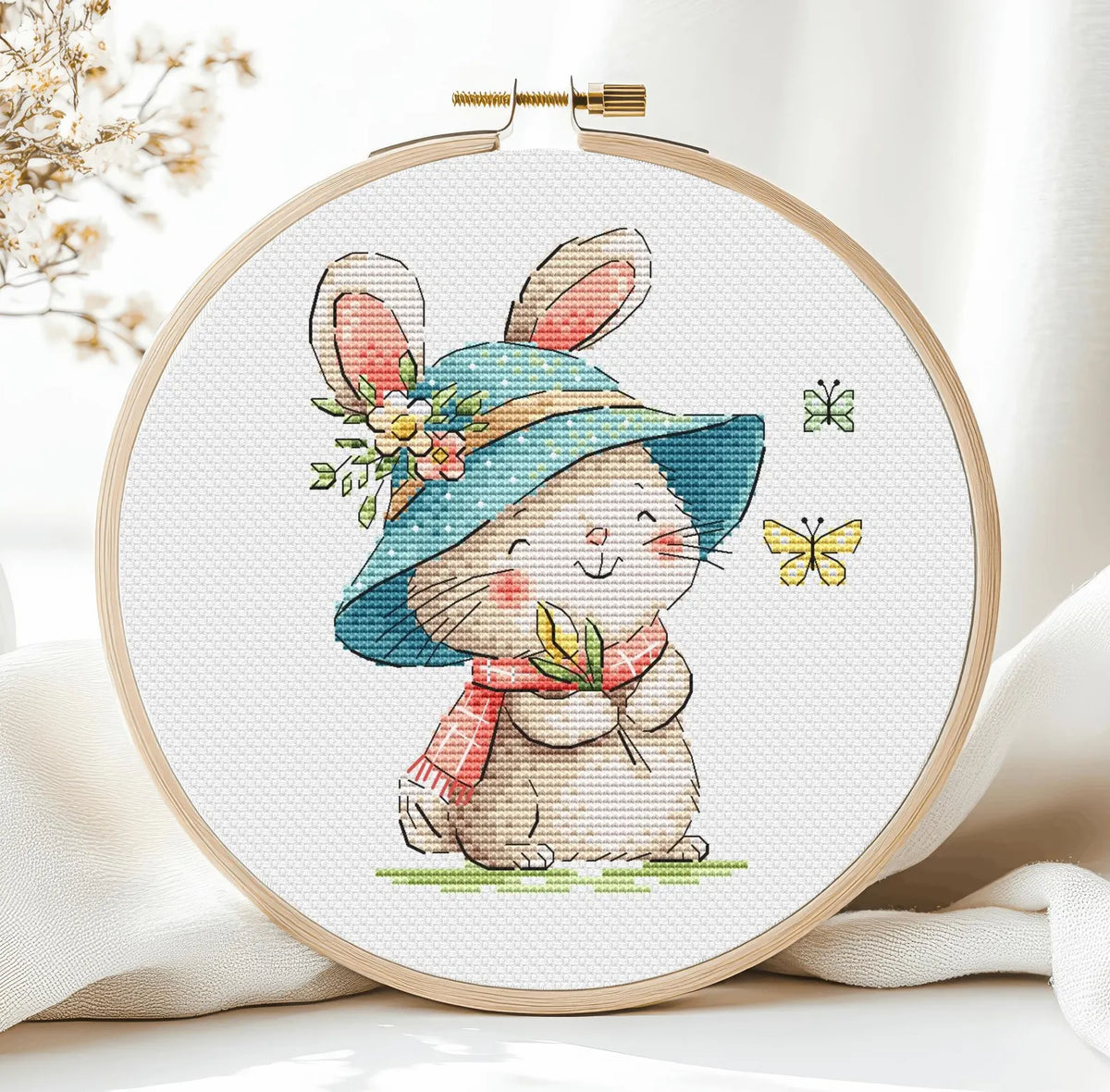 Bunny Cross Stitch Pattern Baby Animal Summer Nursery Kids Children Rabbit Spring Girl Room Happy Counted Cute Hare Art Instant Download PDF