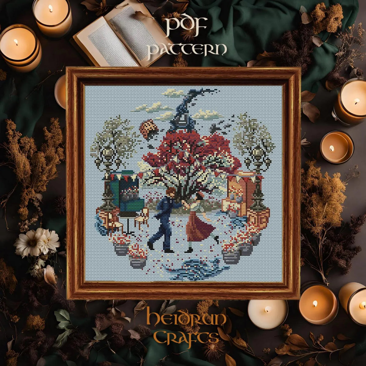 Gustave and Sophie Cross Stitch Pattern PDF – Clair Obscur Expedition 33, Video Game Embroidery, Lumiere Dance Scene, Digital Chart Download