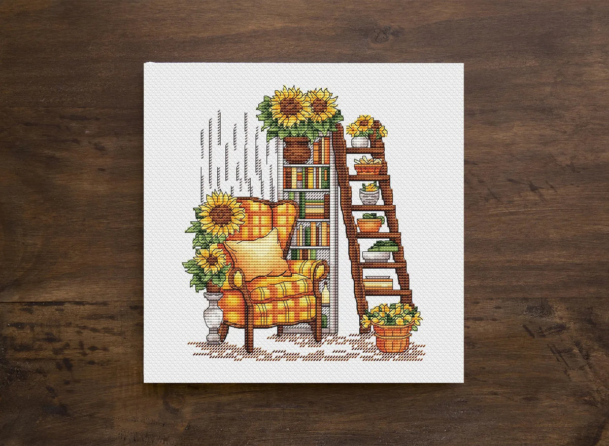 Sunflower Cross Stitch Pattern PDF, Flower Counted Cross Stitch, Interior Embroidery PDF, Autumn Home Decor,Instant Download Digital Design