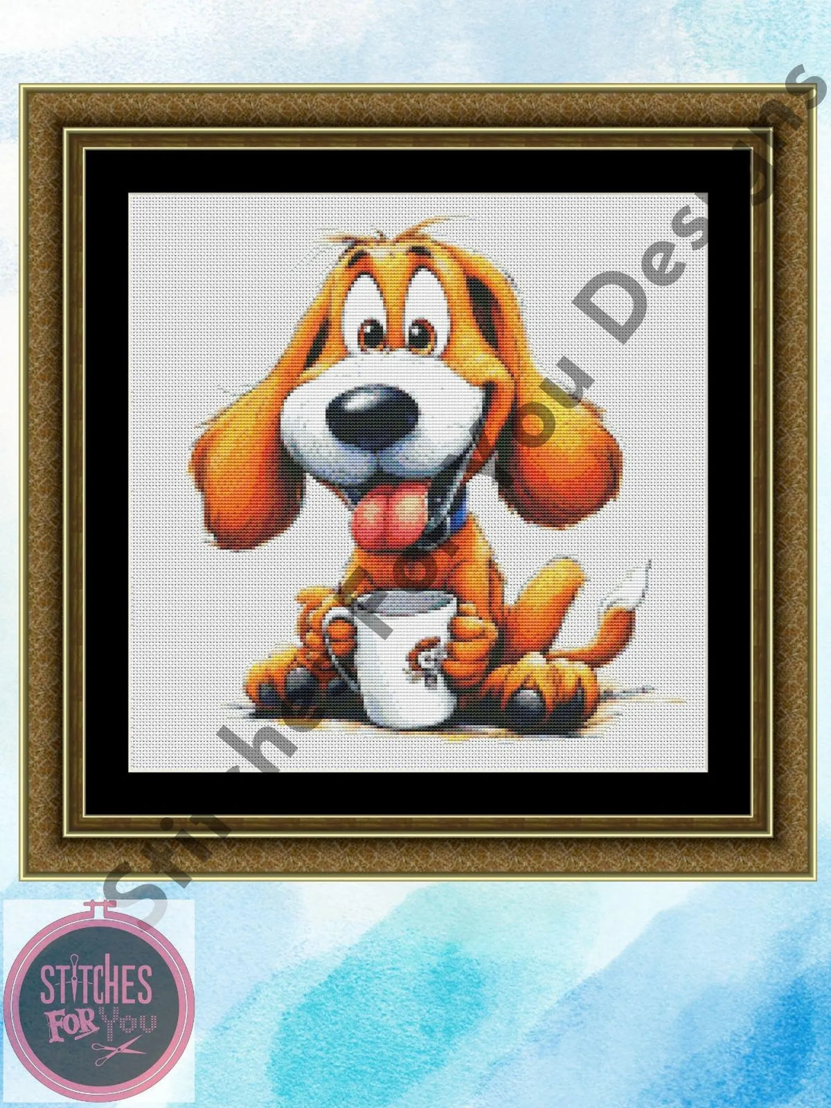Morning woof- Counted Cross Stitch Patterns - Printable Chart PDF Format Needlework Embroidery Crafts DIY DMC color