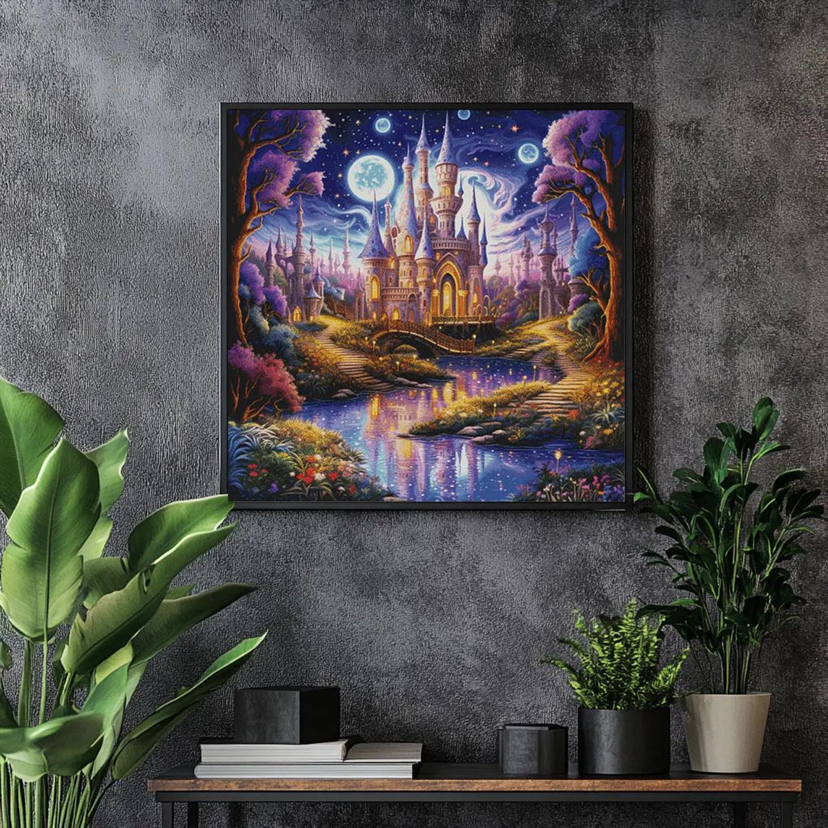 Counted Cross Stitch Pattern The Castle in night, PDF, needle point, easy pattern, dmc, embroidery, halloween cross, flower cross stitch