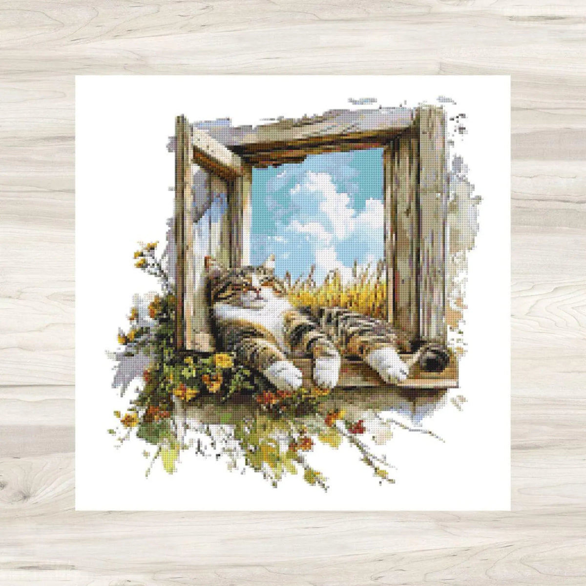 Cross Stitch Pattern: Farm Window Cat - PDF Instant Download