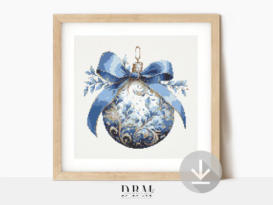 Blue Gold Bauble Cross Stitch Pattern | PDF Guide | Digital Download | Christmas Cross Stitch Wall Art | Intermediate Cross Stitch