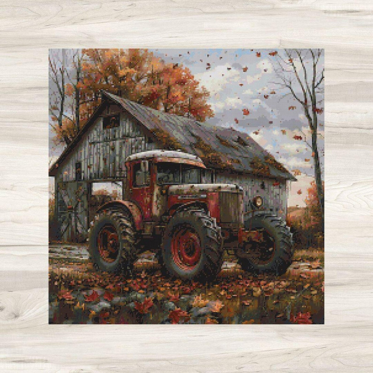 Cross Stitch Pattern: Autumn Barn and Tractor Motif 1 - PDF Instant Download