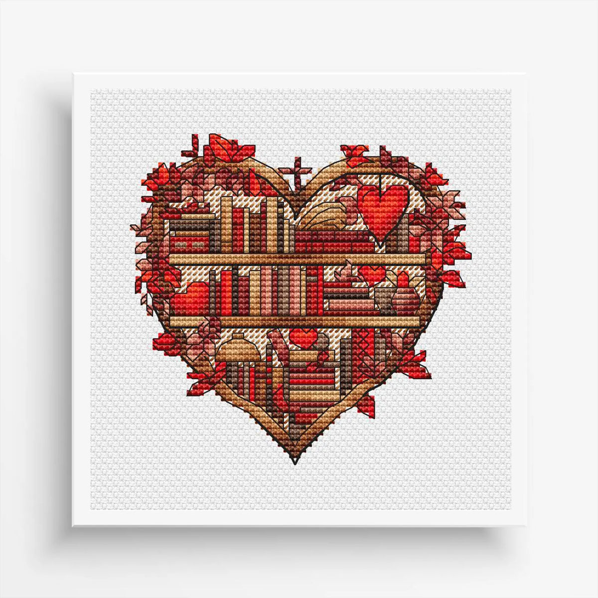 Autumn Bookshelf Cross Stitch Pattern PDF, Autumn Leaves Embroidery, Vintage Book Embroidery Digital File Instant Download, Old Books PDF