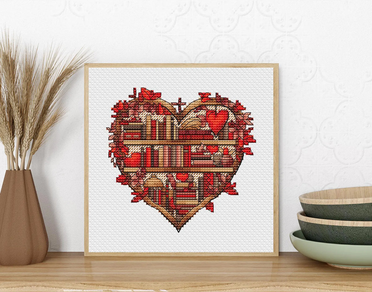 Autumn Bookshelf Cross Stitch Pattern PDF, Autumn Leaves Embroidery, Vintage Book Embroidery Digital File Instant Download, Old Books PDF