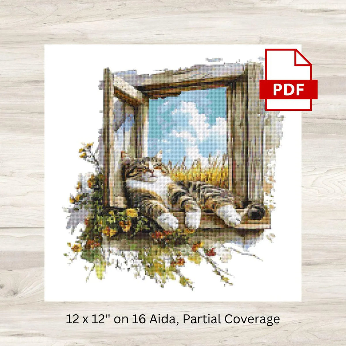 Cross Stitch Pattern: Farm Window Cat - PDF Instant Download