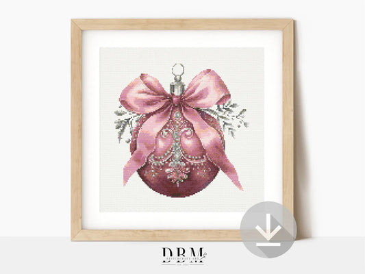 Pink Silver Bauble Cross Stitch Pattern | PDF Guide | Digital Download | Christmas Cross Stitch Wall Art | Intermediate Cross Stitch