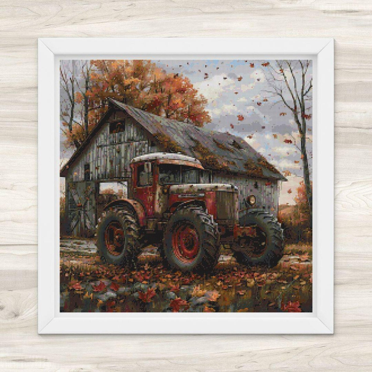 Cross Stitch Pattern: Autumn Barn and Tractor Motif 1 - PDF Instant Download