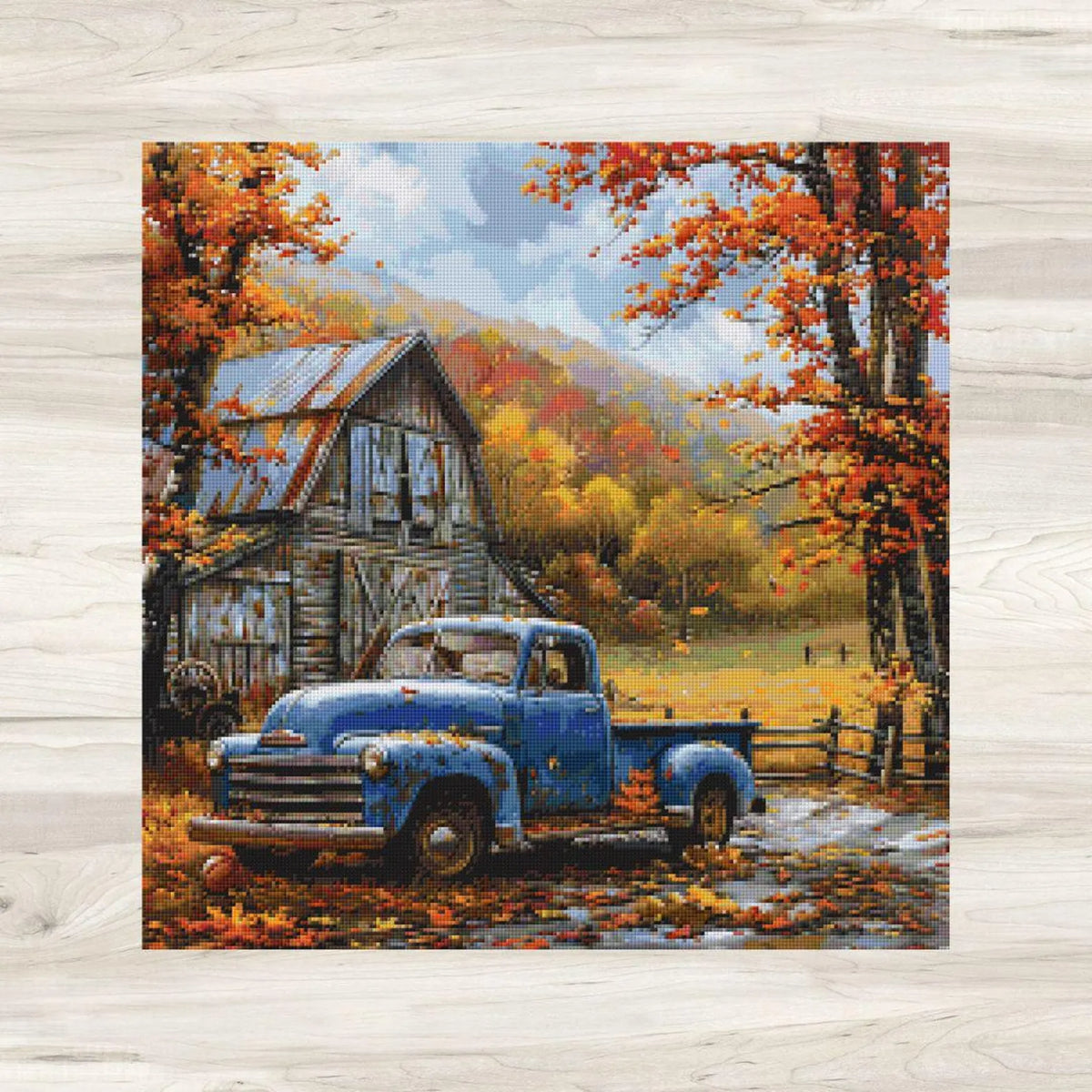 Cross Stitch Pattern: Autumn Barn and Truck Rural Americana Motif 7 - PDF Instant Download