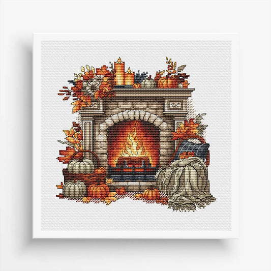 Autumn Cross Stitch Pattern PDF, Autumn Leaves Cross Stitch, Fireplace Embroidery, Autumn embroidery Counted Cross Stitch, Fall Embroidery